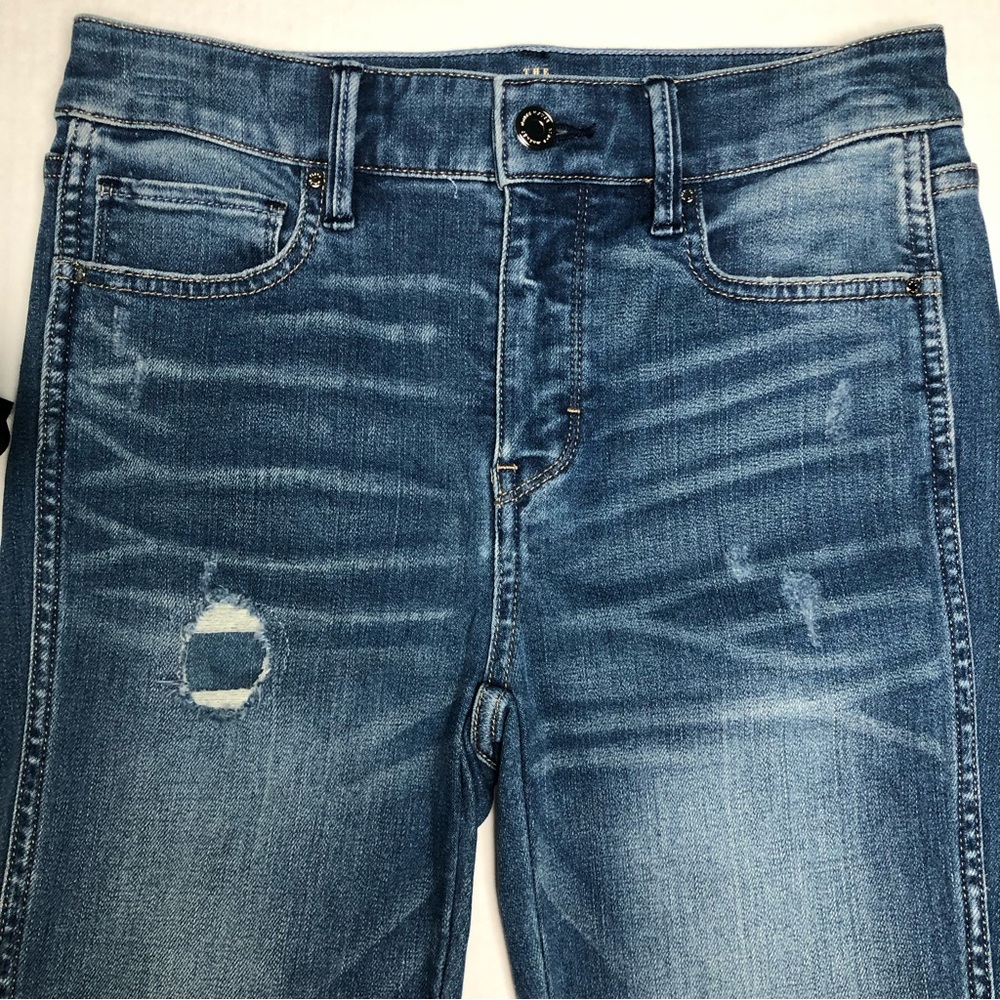 White House Black Market (WHBM) High Rise Destructed The Straight Crop Jeans - Picture 4 of 8